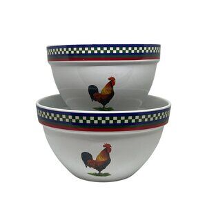 VTG International Rooster Bowls Set 2 Farmhouse Mixing & Serving Bowls 8.5" & 7"